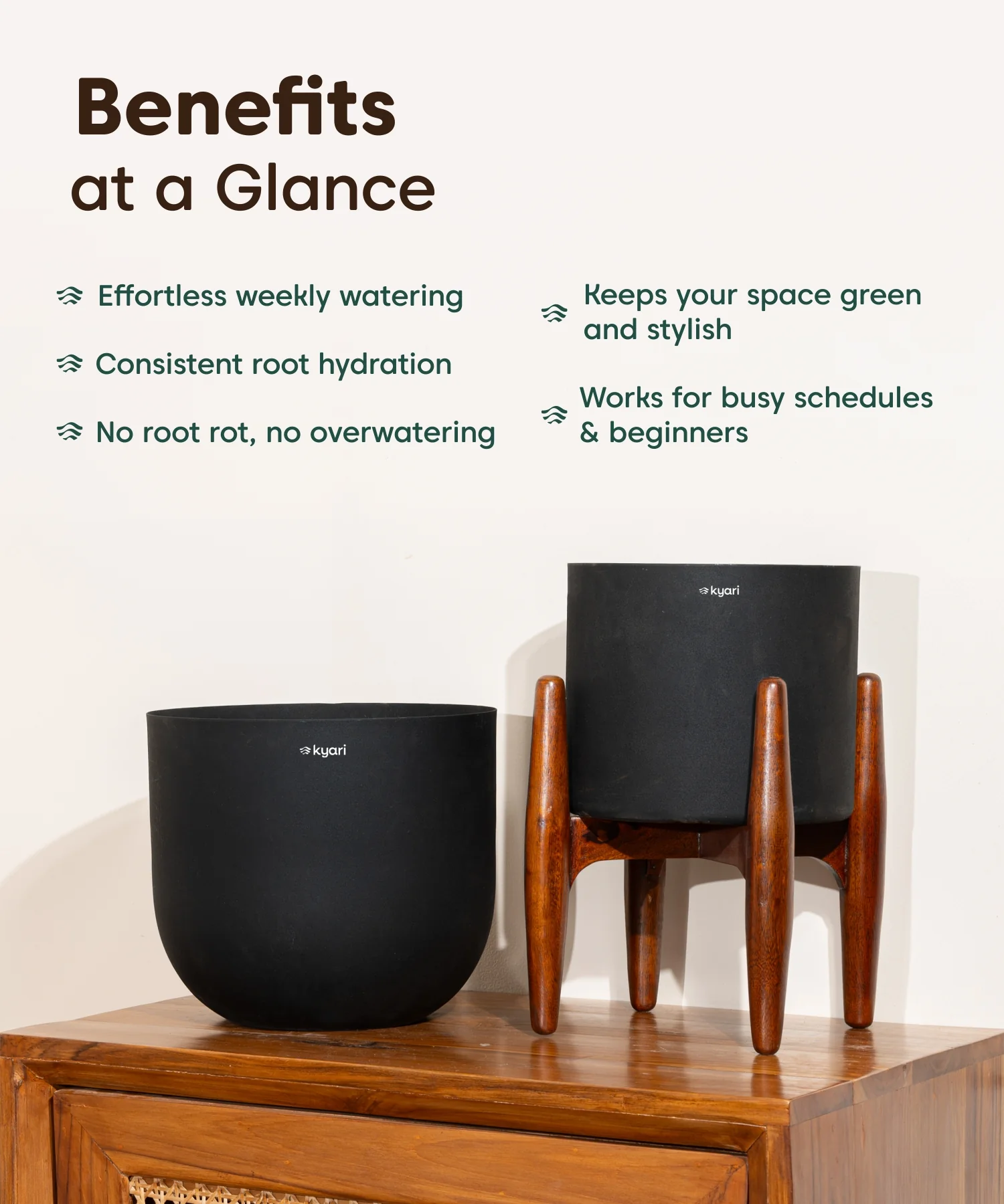 Noir Set - Set of 2 Metal Self Watering Pot Combo - Image 4