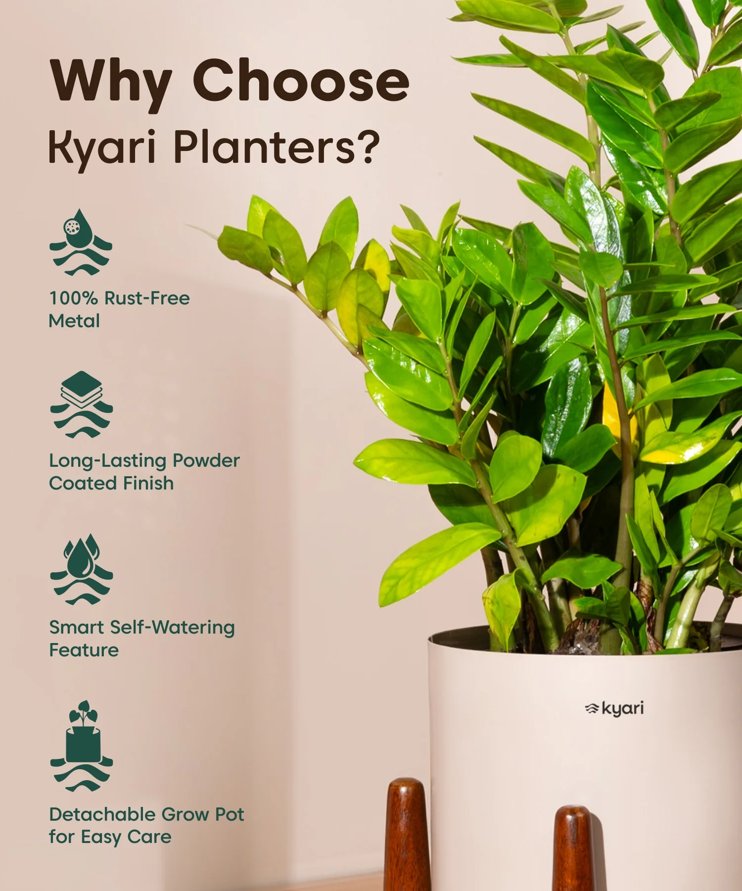 Pearl Planters - Set of 2 Metal Self Watering Pot Combo - Image 3