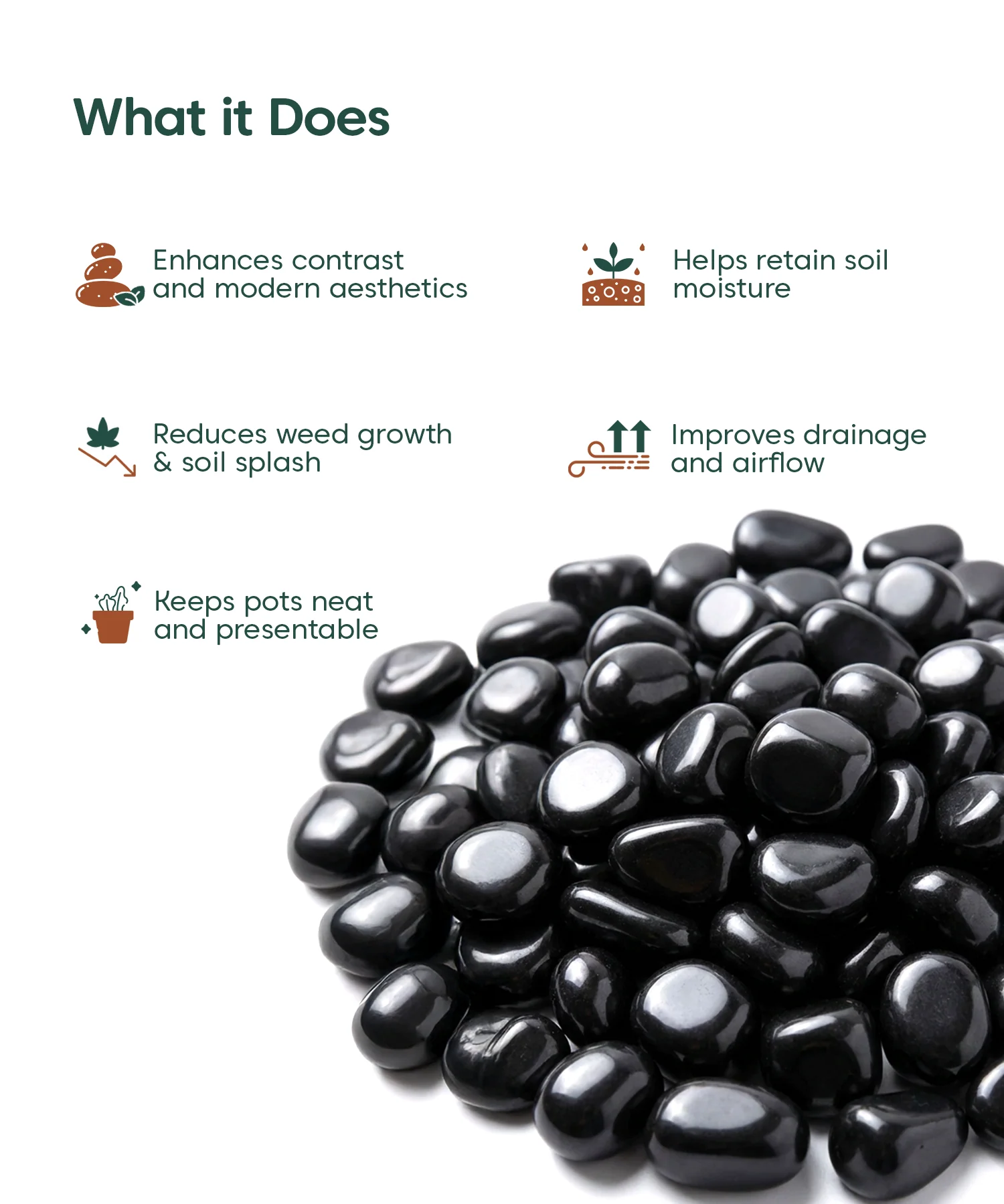 Decorative Black Pebbles (1 KG) – For Pots & Gardens - Image 3