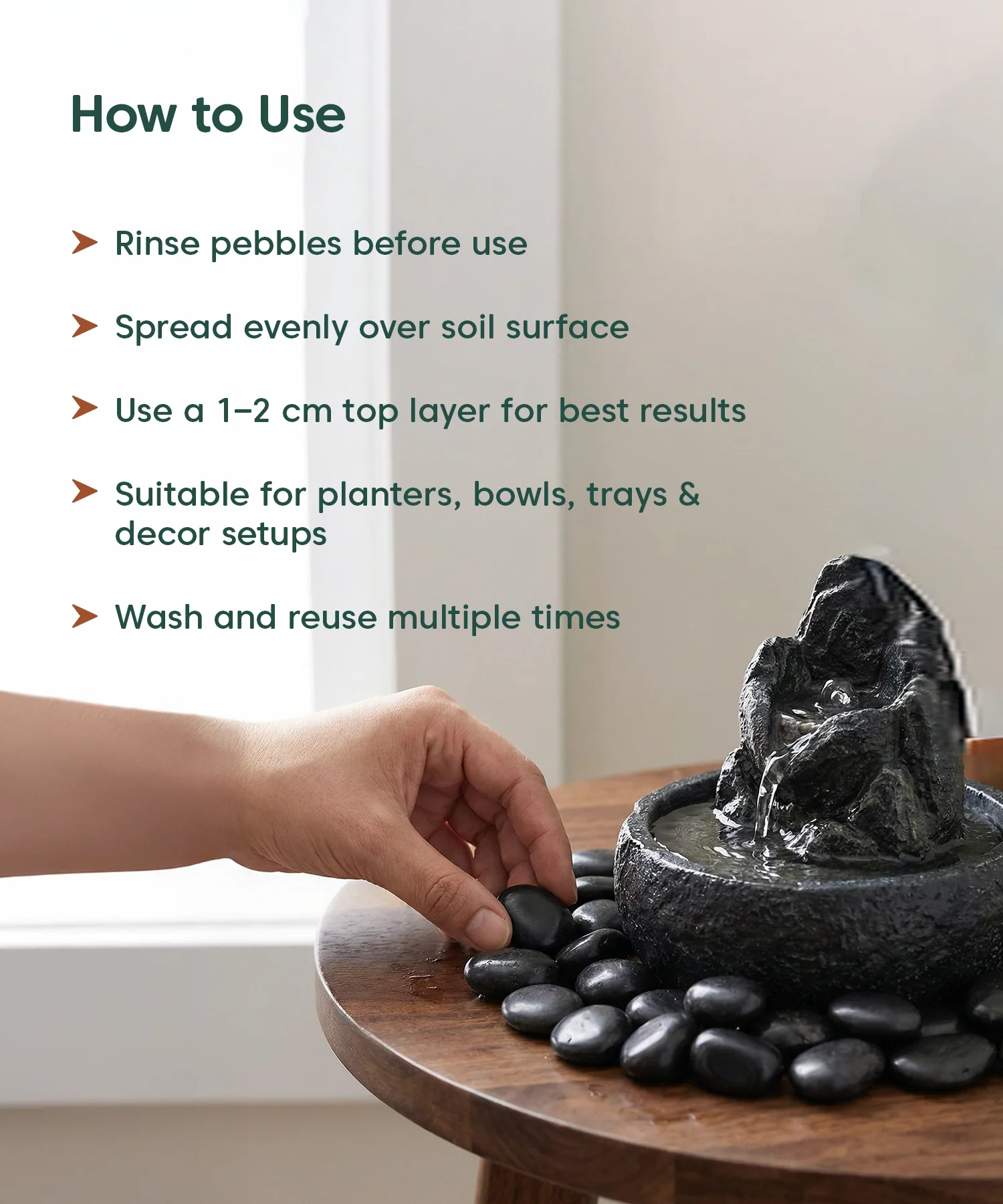 Decorative Black Pebbles (1 KG) – For Pots & Gardens - Image 4